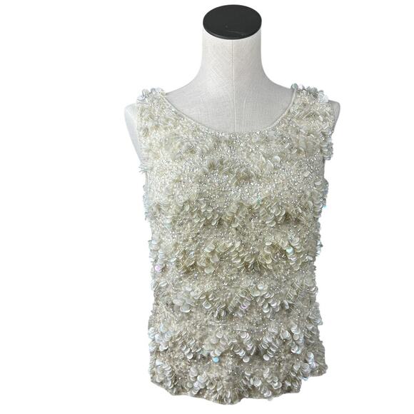 True Vintage Jo Ro Imports 1940s Cream Wool Sequin Tank Top L - Picture 1 of 6